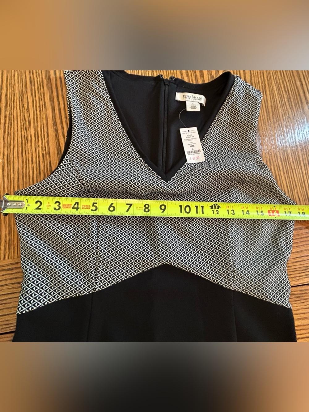 White House Black Market Black & White Fitted Midi Sheath Dress Zip Closure Sz 6 - Picture 7 of 11